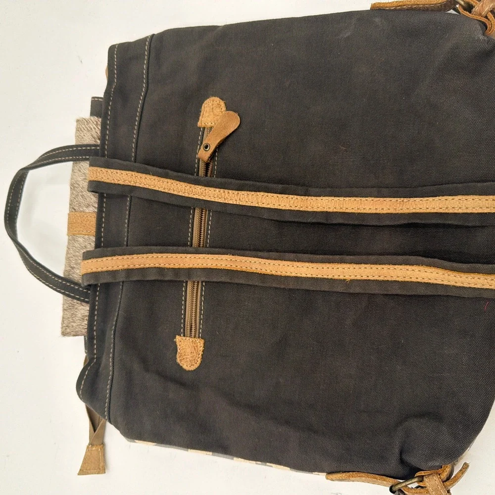 Myra Bag Backpack Artist's Impression Upcycled Canvas Leather Cowhide Gray OS